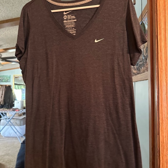 Nike Women's V-Neck Tee - Dark Gray - Picture 1 of 2